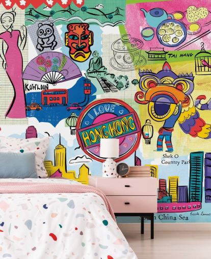 papel de parede colorido de ilustração hong kong