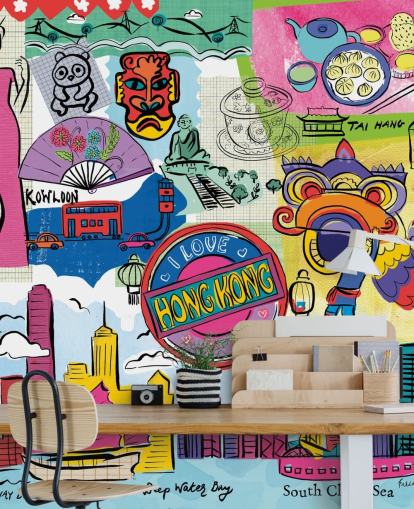 farverige hong kong illustration tapet