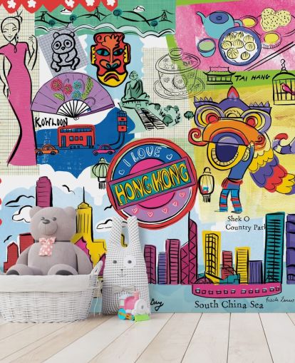 colourful hong kong illustration wallpaper