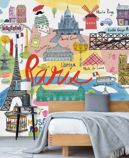 carta da parati illustrata mappa colorata di Parigi carta da parati illustrata mappa colorata di Parigi