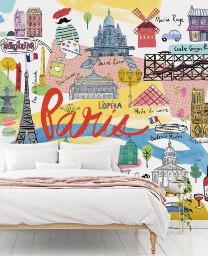 färgstark karta över paris illustrerad tapet