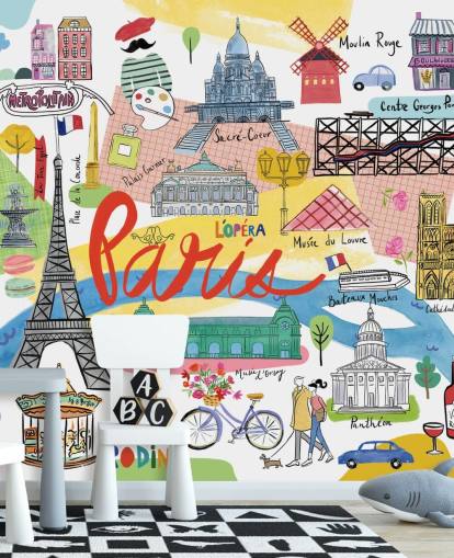 bunte Karte von Paris illustrierte Tapete