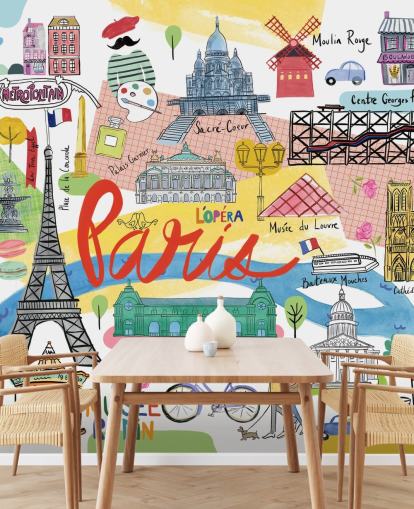 papel pintado colorido mapa de parís ilustrado