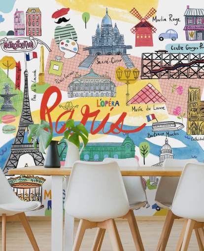 papel pintado colorido mapa de parís ilustrado