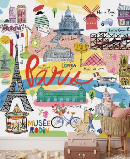 bunte Karte von Paris illustrierte Tapete