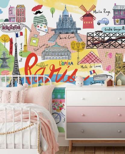 colourful map of paris illustrated wallpaper