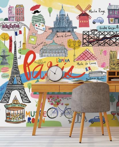 papel pintado colorido mapa de parís ilustrado papel pintado colorido mapa de parís ilustrado