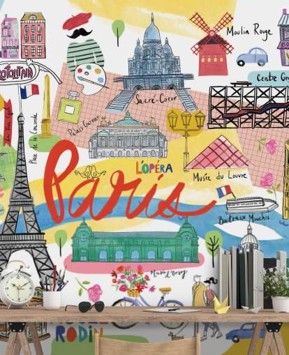 färgstark karta över paris illustrerad tapet
