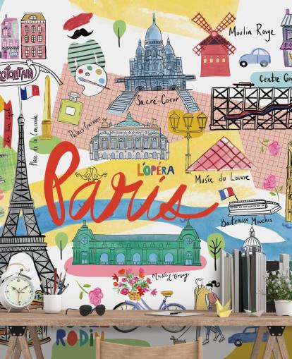 papel pintado colorido mapa de parís ilustrado papel pintado colorido mapa de parís ilustrado