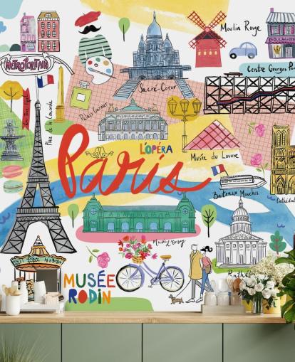 bunte Karte von Paris illustrierte Tapete