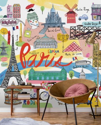 bunte Karte von Paris illustrierte Tapete