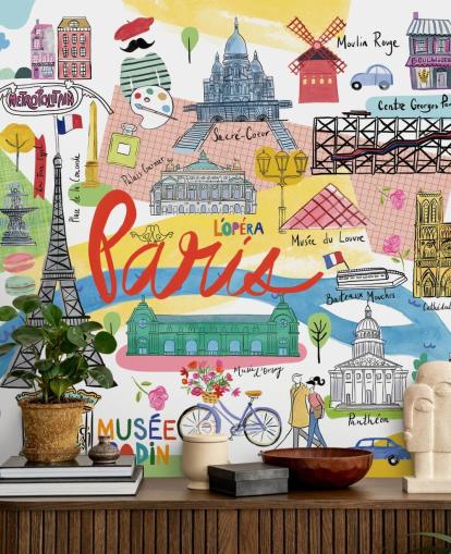 farverige kort over paris illustreret tapet