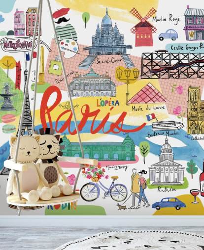 bunte Karte von Paris illustrierte Tapete