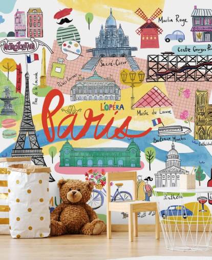 mapa colorido de paris papel de parede ilustrado