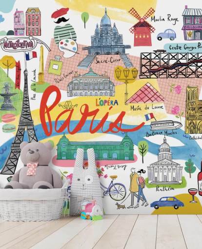 bunte Karte von Paris illustrierte Tapete