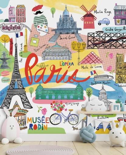 papel pintado colorido mapa de parís ilustrado