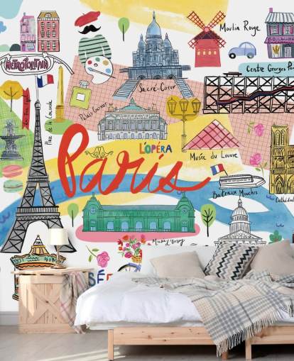 colourful map of paris illustrated wallpaper
