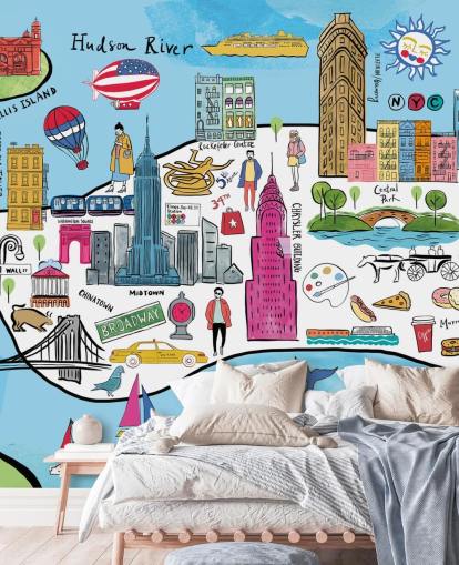 colourful new york map wallpaper