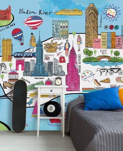 colourful new york map wallpaper