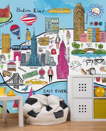 fargerike new york kart tapet