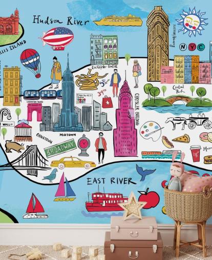 kleurrijke new york kaart behang