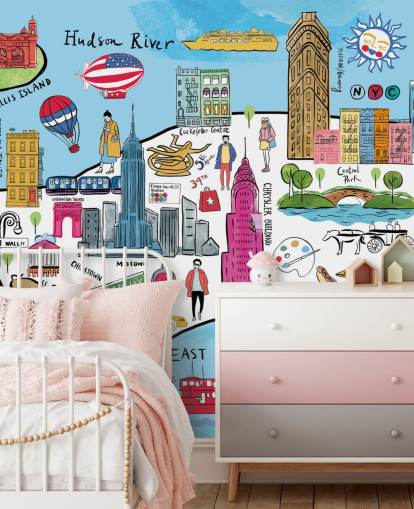 värikäs new york kartta tapetti