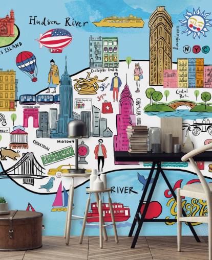 papel de parede colorido mapa de nova york