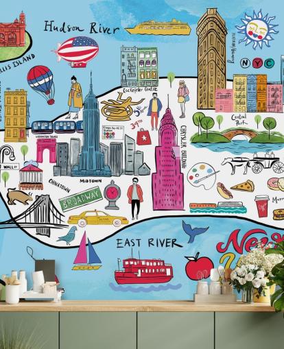 colourful new york map wallpaper