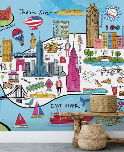 colourful new york map wallpaper