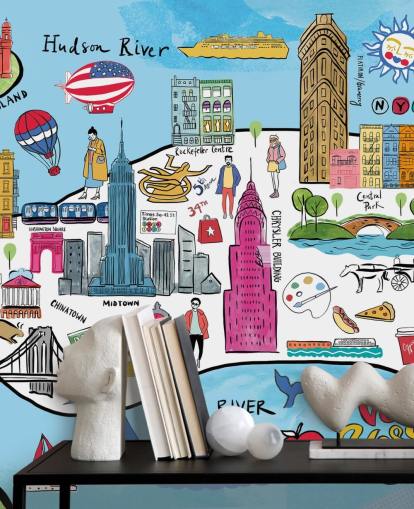 kleurrijke new york kaart behang kleurrijke new york kaart behang