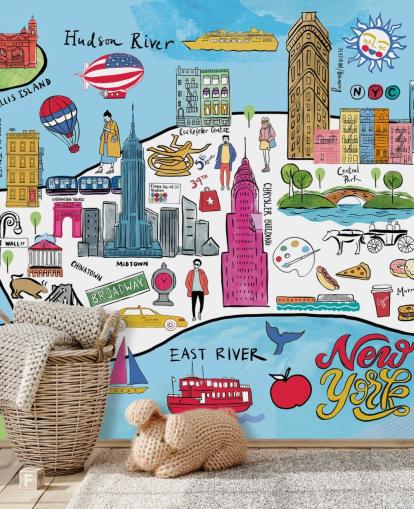 farverige new york kort tapet