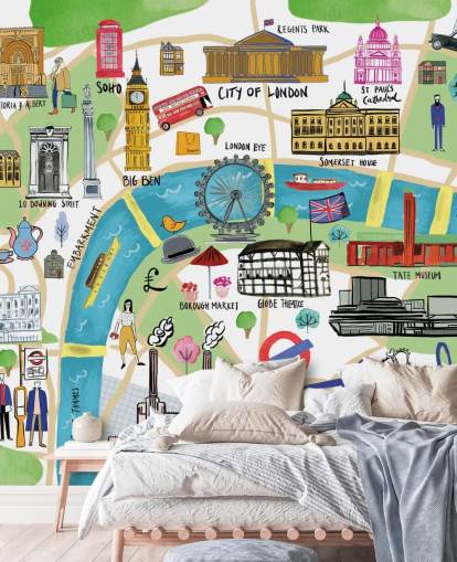 färgglada illustrerade london karta tapet
