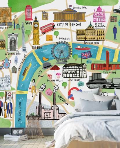 papel de parede colorido ilustrado do mapa de Londres papel de parede colorido ilustrado do mapa de Londres