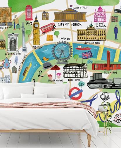 colorful illustrated london map wallpaper