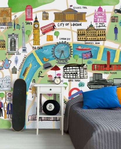 papel de parede colorido ilustrado do mapa de Londres