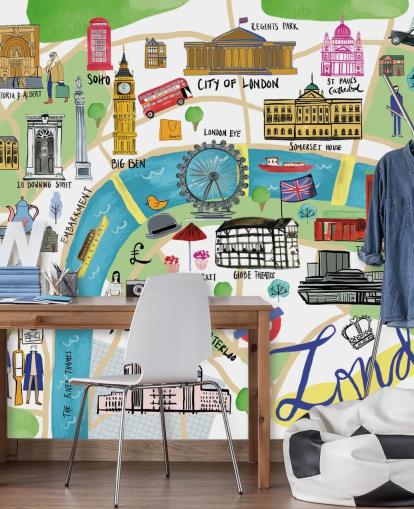 colorido fondo de pantalla ilustrado del mapa de Londres