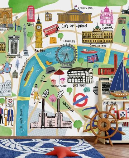 carta da parati colorata illustrata con mappa di Londra carta da parati colorata illustrata con mappa di Londra