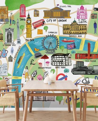 carta da parati colorata illustrata con mappa di Londra carta da parati colorata illustrata con mappa di Londra
