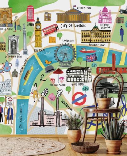 carta da parati colorata illustrata con mappa di Londra carta da parati colorata illustrata con mappa di Londra