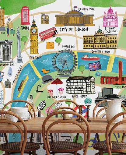 papel de parede colorido ilustrado do mapa de Londres