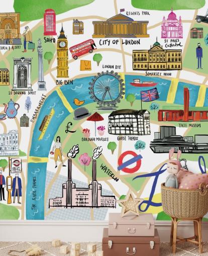 farverigt illustreret london kort tapet farverigt illustreret london kort tapet