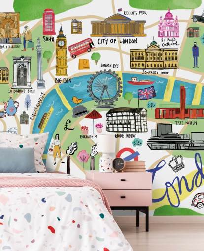 farverigt illustreret london kort tapet