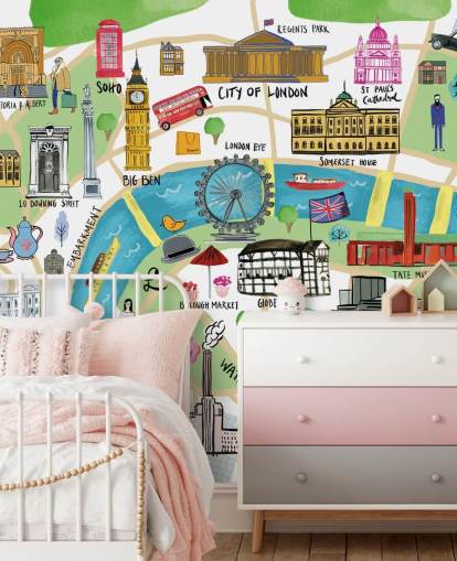 farverigt illustreret london kort tapet