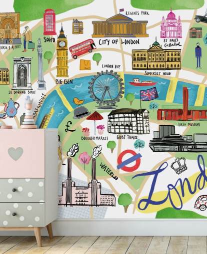 färgglada illustrerade london karta tapet