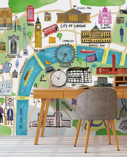 färgglada illustrerade london karta tapet färgglada illustrerade london karta tapet