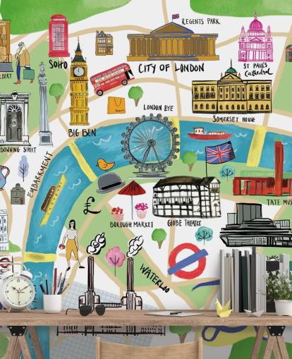 colorido fondo de pantalla ilustrado del mapa de Londres