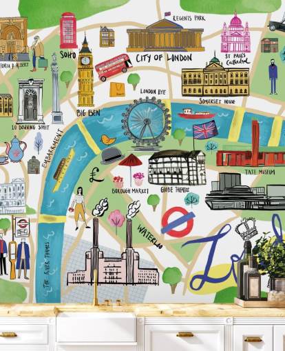 colorido fondo de pantalla ilustrado del mapa de Londres
