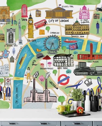 colorido fondo de pantalla ilustrado del mapa de Londres
