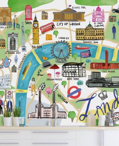 fond d'écran illustré coloré de la carte de Londres
