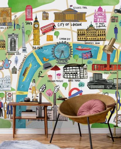färgglada illustrerade london karta tapet